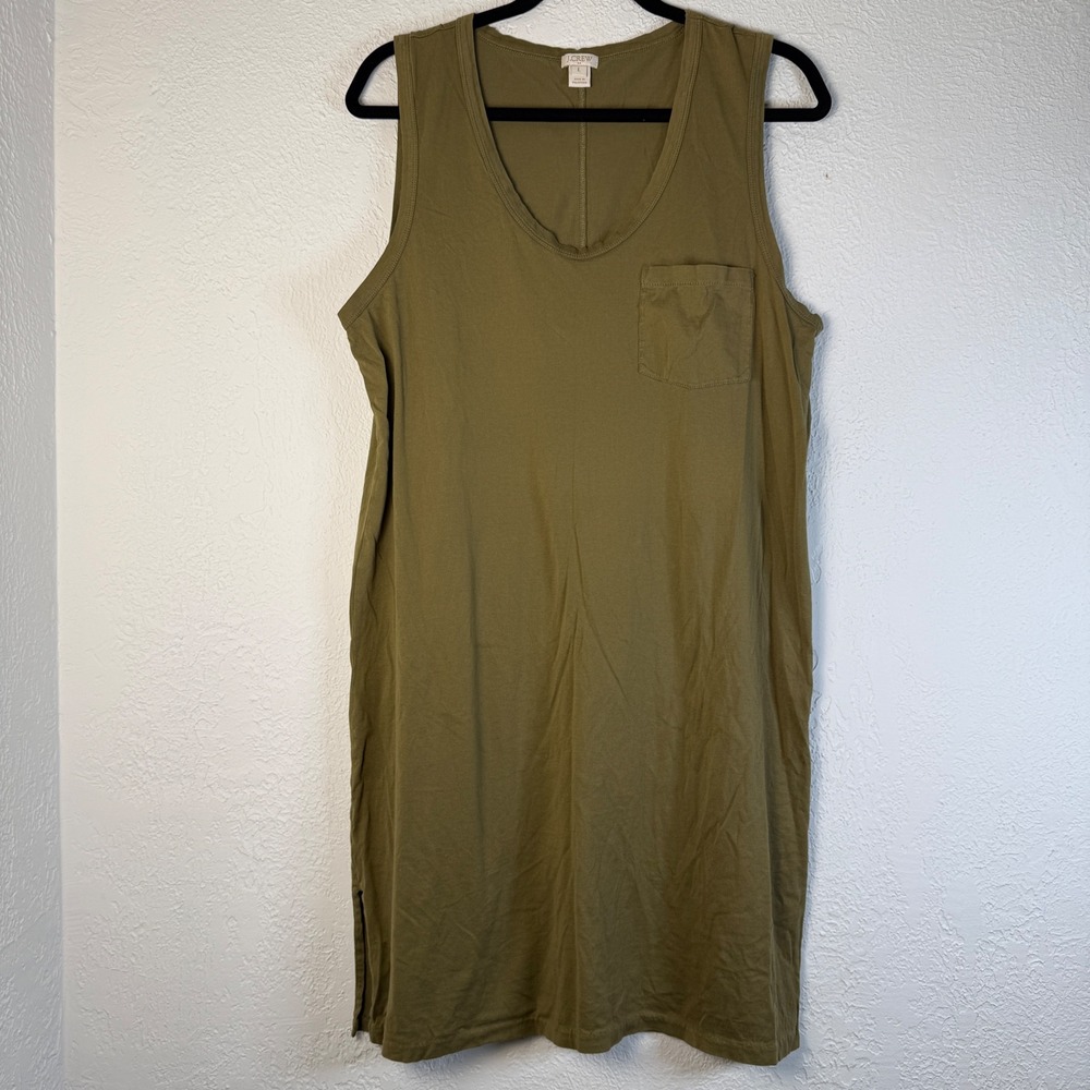 J.Crew Womens L Olive Green Cotton Tank Dress Scoop Neck Pocket Resort Casual